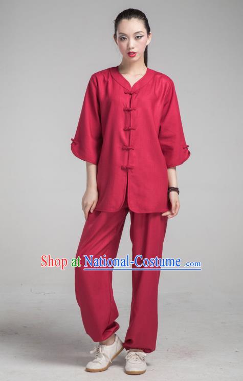 Top Grade Chinese Kung Fu Costume Martial Arts Wine Red Uniform, China Tai Ji Wushu Clothing for Women