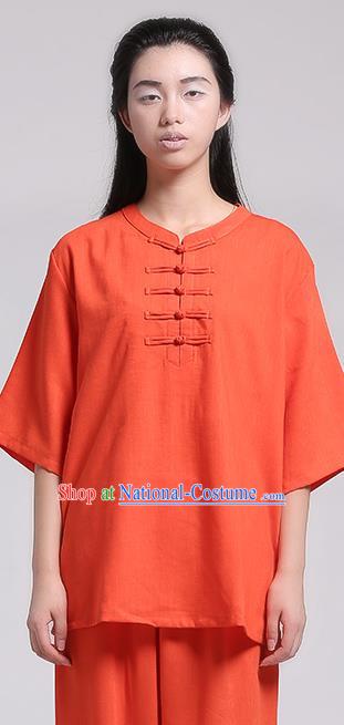 Top Grade Chinese Kung Fu Costume Martial Arts Orange Uniform, China Tai Ji Wushu Plated Buttons Clothing for Women