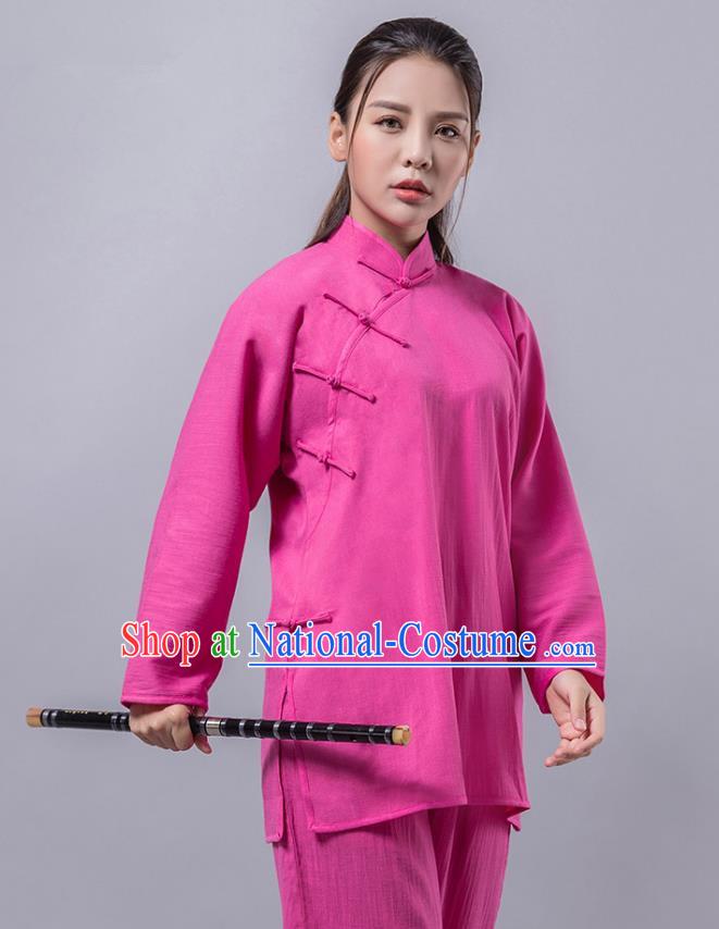 Top Grade Chinese Kung Fu Costume Martial Arts Plated Buttons Rosy Uniform, China Tai Ji Wushu Clothing for Women