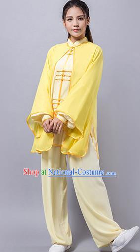 Top Grade Chinese Kung Fu Costume Martial Arts Yellow Uniform, China Tai Ji Wushu Clothing for Women