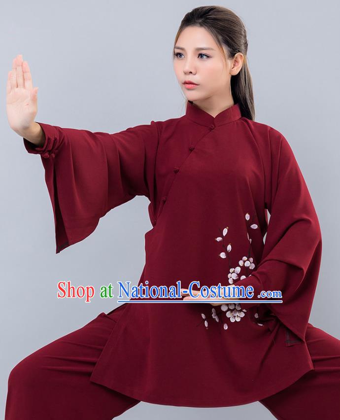 Top Grade Chinese Kung Fu Costume Martial Arts Ink Painting Wintersweet Uniform, China Tai Ji Wushu Clothing for Women