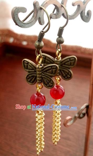 Traditional Handmade Chinese Ancient Princess Accessories Classical Butterfly Tassel Earrings for Women