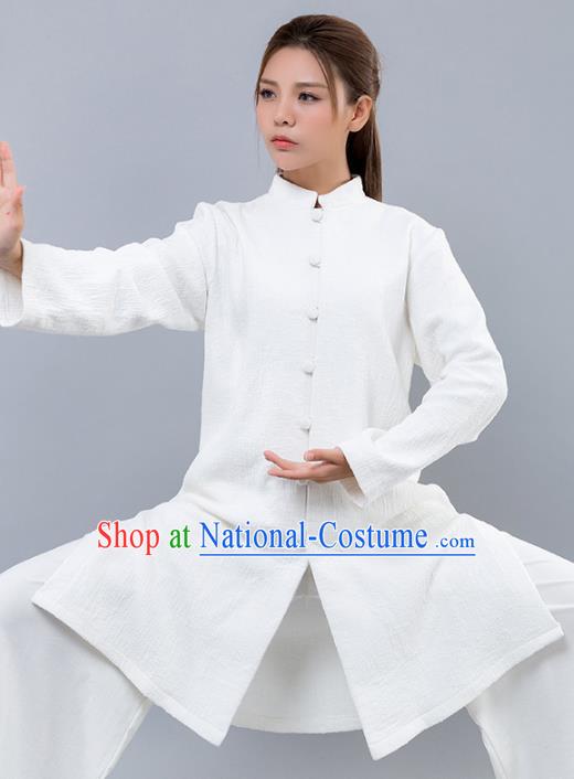 Top Grade Chinese Kung Fu White Costume Martial Arts Uniform, China Tai Ji Wushu Clothing for Women