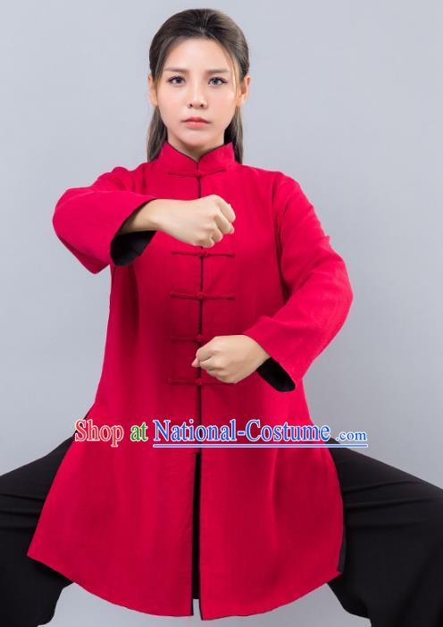 Top Grade Chinese Kung Fu Red Costume Martial Arts Uniform, China Tai Ji Wushu Clothing for Women