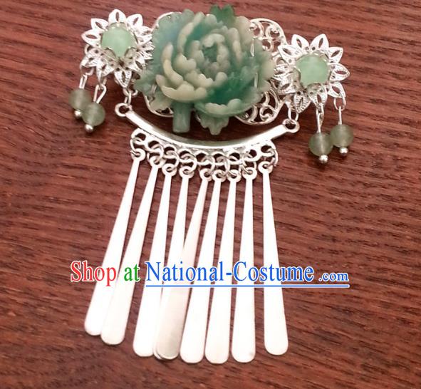 Traditional Handmade Chinese Ancient Classical Wedding Hair Accessories Green Flower Hairpins for Women