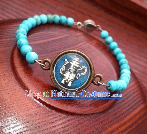 Traditional Handmade Chinese Ancient Classical Accessories Turquoise Bracelets for Women