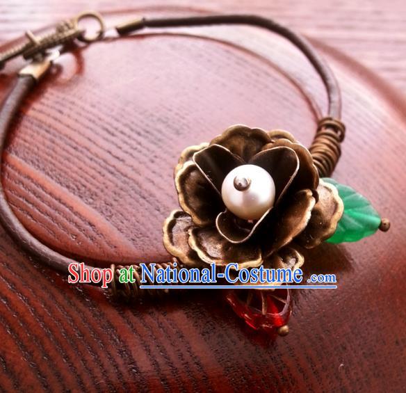 Traditional Handmade Chinese Ancient Classical Accessories Bronze Flower Bracelets for Women