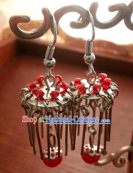 Traditional Chinese Handmade Red Beads Lotus Eardrop Ancient Palace Queen Hanfu Classical Earrings for Women