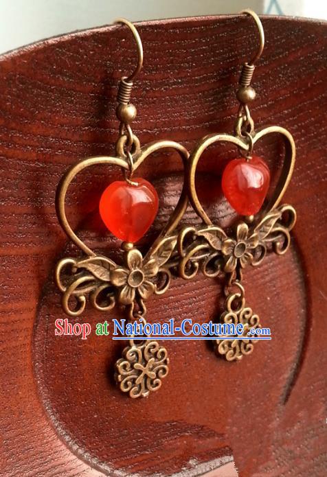 Traditional Chinese Handmade Classical Bronze Eardrop Ancient Palace Queen Hanfu Earrings for Women