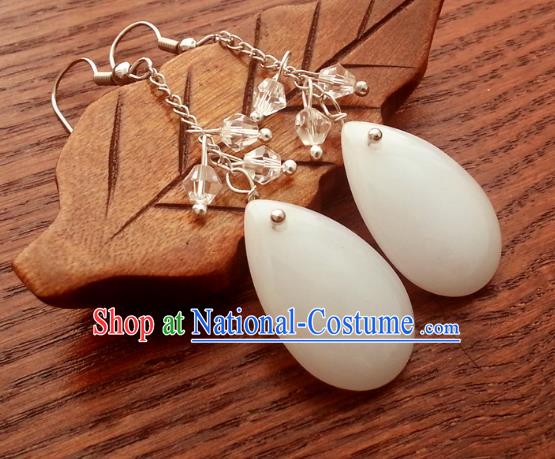 Traditional Chinese Handmade Classical Jade Eardrop Ancient Palace Queen Hanfu Earrings for Women