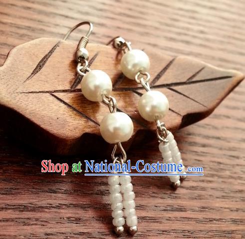 Traditional Chinese Handmade Ancient Princess Hanfu Pearls Eardrop Classical Palace Lady Earrings for Women