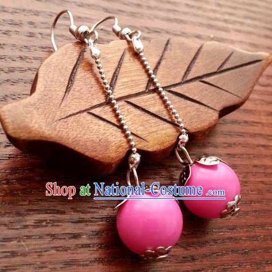 Traditional Chinese Handmade Classical Pink Bead Eardrop Ancient Palace Queen Hanfu Earrings for Women