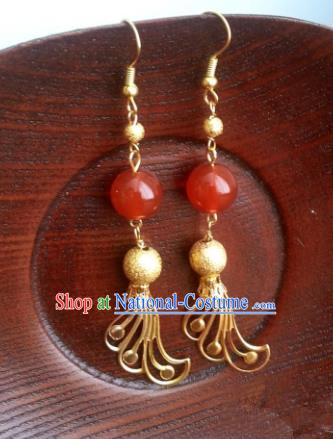 Traditional Chinese Handmade Classical Red Bead Phoenix Eardrop Ancient Palace Queen Hanfu Earrings for Women