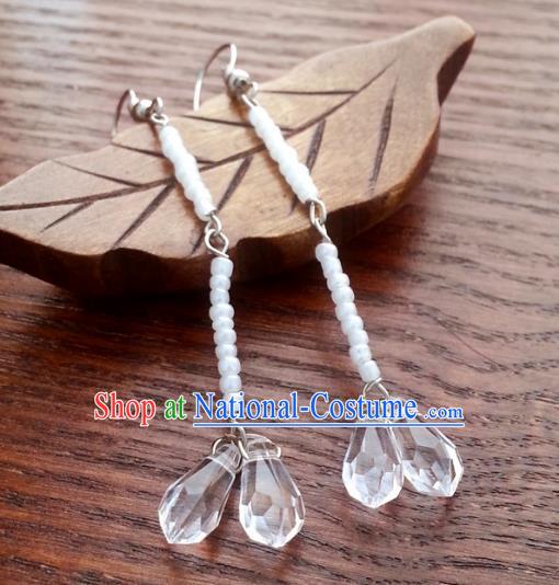 Traditional Chinese Handmade Classical Crystal Eardrop Ancient Palace Queen Hanfu Earrings for Women