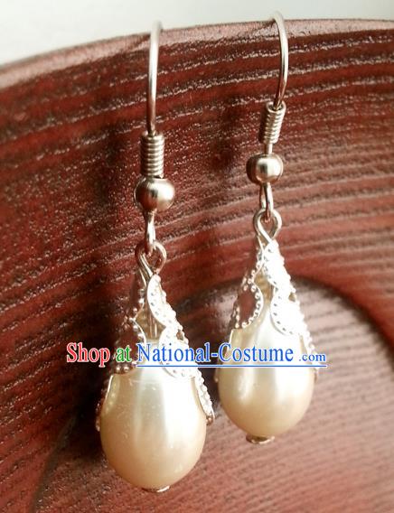 Traditional Chinese Handmade Classical Hanfu Pearl Eardrop Ancient Palace Queen Earrings for Women