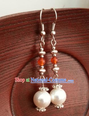 Traditional Chinese Handmade Classical Hanfu Eardrop Ancient Palace Queen Pearls Earrings for Women