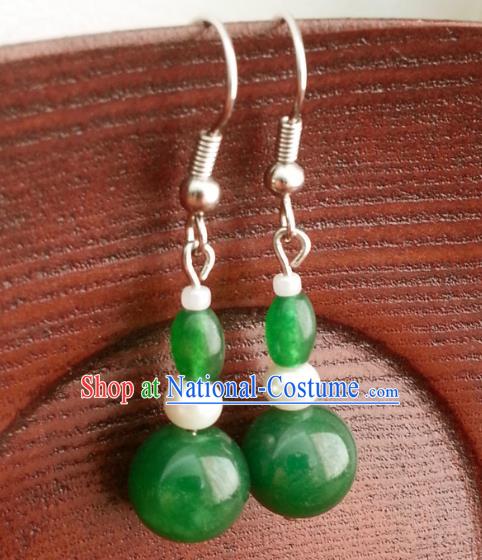 Traditional Chinese Handmade Classical Hanfu Eardrop Ancient Palace Queen Jade Green Earrings for Women