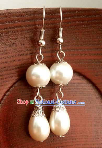 Traditional Chinese Handmade Classical Hanfu Pearls Eardrop Ancient Palace Princess Earrings for Women