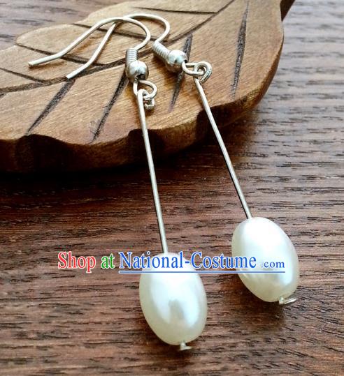 Traditional Chinese Handmade Classical Hanfu Pearl Eardrop Ancient Palace Princess Earrings for Women