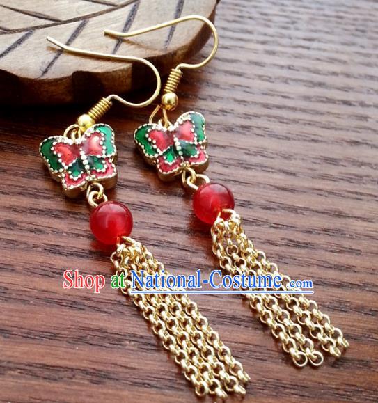 Traditional Chinese Handmade Classical Hanfu Blueing Butterfly Eardrop Ancient Palace Princess Earrings for Women