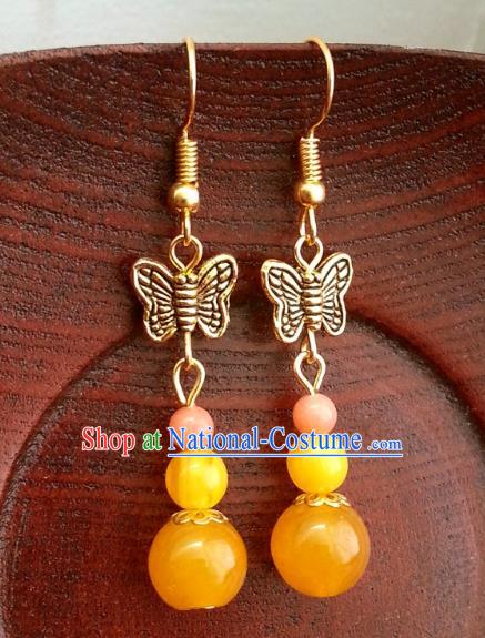 Asian Chinese Traditional Handmade Classical Hanfu Orange Beads Eardrop Ancient Palace Princess Earrings for Women