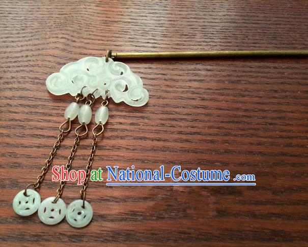 Traditional Handmade Chinese Classical Jade Hair Accessories Ancient Queen Tassel Hairpins Hair Clip for Women