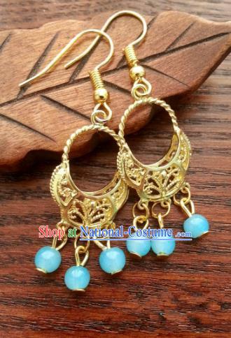 Asian Chinese Traditional Handmade Classical Hanfu Golden Eardrop Ancient Palace Princess Earrings for Women