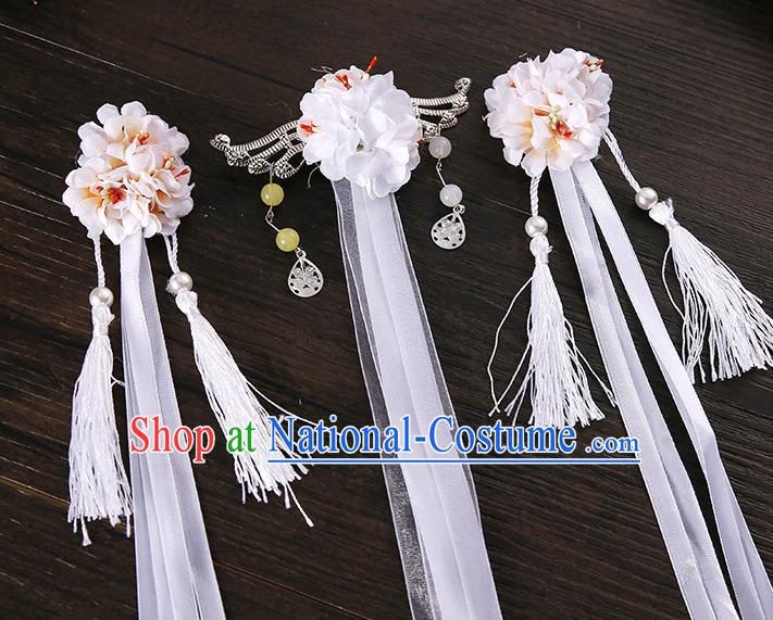 Handmade Asian Chinese Classical Hair Accessories Ancient White Silk Flower Hairpins Headwear for Women