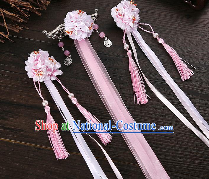 Handmade Asian Chinese Classical Hair Accessories Ancient Pink Silk Flower Hairpins Headwear for Women