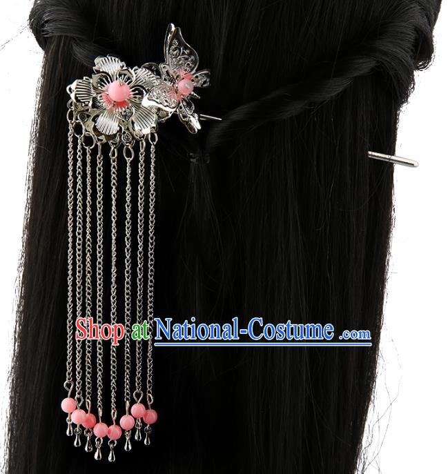 Asian Chinese Handmade Palace Lady Classical Hair Accessories Butterfly Tassel Hairpins for Women