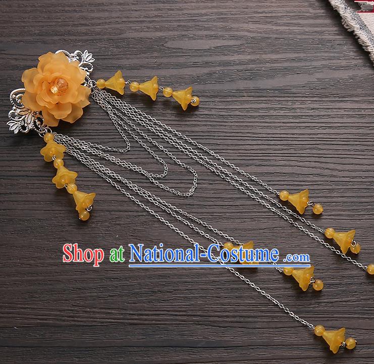 Asian Chinese Handmade Classical Hair Accessories Orange Long Tassel Hair Claw Hanfu Hairpins for Women