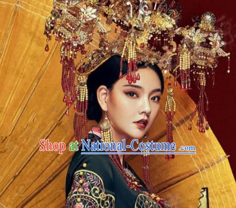 Asian Chinese Handmade Classical Hair Accessories Phoenix Coronet Bride Hanfu Hairpins Headwear for Women