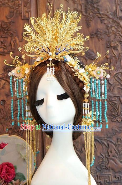 Chinese Handmade Classical Hair Accessories Ancient Tang Dynasty Phoenix Coronet Hairpins Complete Set for Women