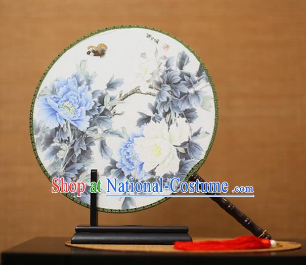 Traditional Chinese Crafts Printing Peony Flowers Round Fan, China Palace Fans Princess Silk Circular Fans for Women