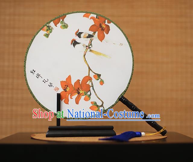 Traditional Chinese Crafts Printing Kapok White Round Fan, China Palace Fans Princess Silk Circular Fans for Women