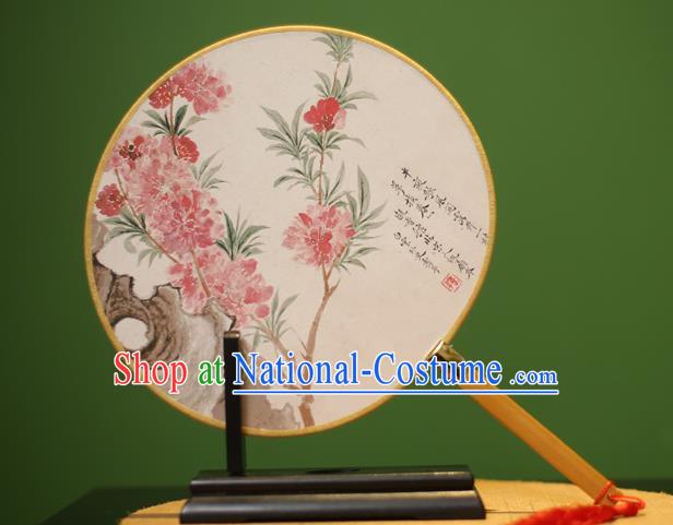 Traditional Chinese Crafts Printing Peach Blossom Round Fan, China Palace Fans Princess Silk Circular Fans for Women