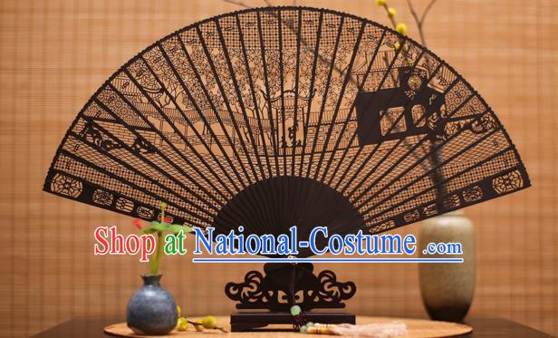 Traditional Chinese Crafts Ebony Folding Fan Carving Court Sandalwood Fans for Women