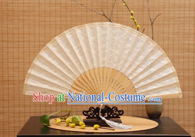 Traditional Chinese Crafts White Lace Folding Fan Hollow Out Fans for Women