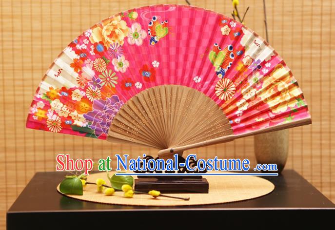 Traditional Chinese Crafts Folding Fans Printing Flowers Pink Silk Fan for Women