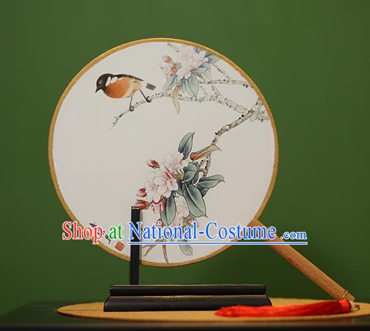 Traditional Chinese Crafts Painting Flowers Bird Rosewood Round Fan, China Palace Fans Princess Silk Circular Fans for Women