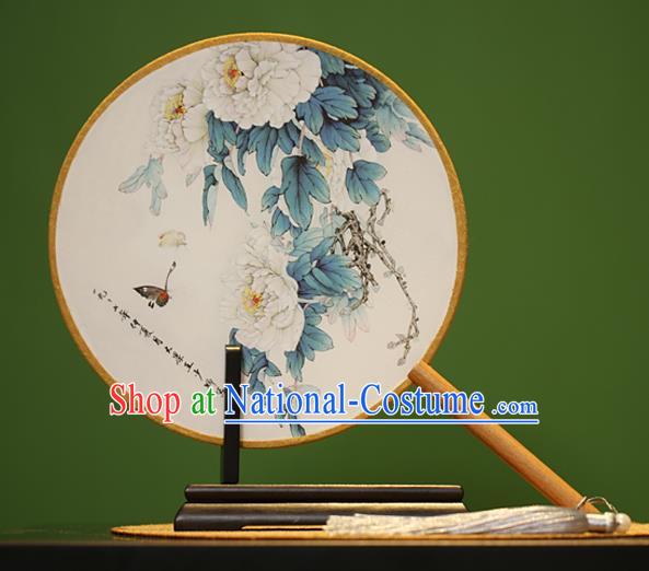 Traditional Chinese Crafts Painting Peony Rosewood Round Fan, China Palace Fans Princess Silk Circular Fans for Women