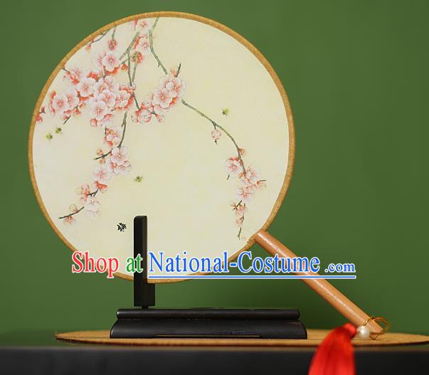 Traditional Chinese Crafts Painting Wintersweet Rosewood Round Fan, China Palace Fans Princess Silk Circular Fans for Women