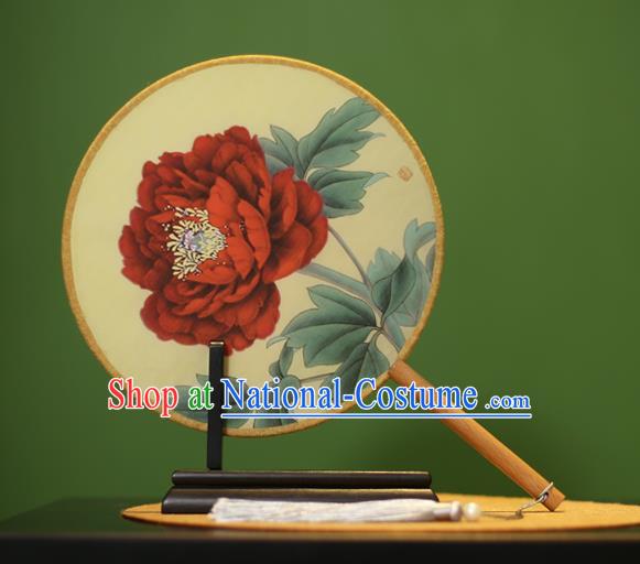 Traditional Chinese Crafts Painting Red Peony Round Fan, China Palace Fans Princess Silk Circular Fans for Women