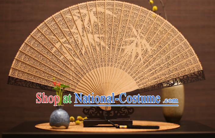 Traditional Chinese Crafts Sandalwood Bamboo Leaves Folding Fan Sandal Fans for Women