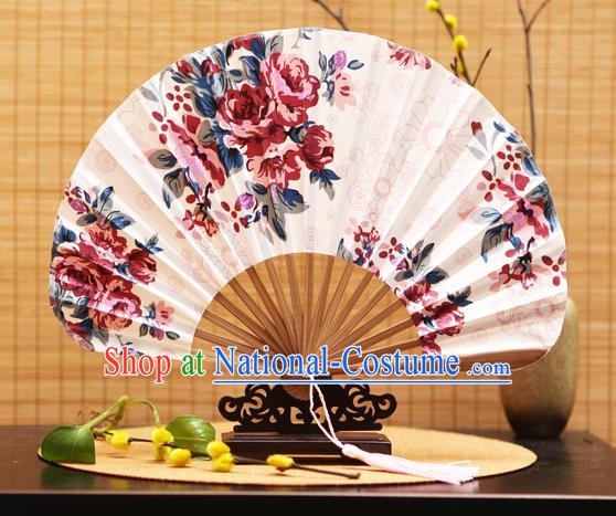 Traditional Chinese Crafts Shell Silk Folding Fan Printing Flowers Bamboo Fans for Women