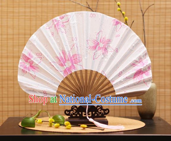 Traditional Chinese Crafts Shell Silk Folding Fan Printing Pink Flowers Bamboo Fans for Women