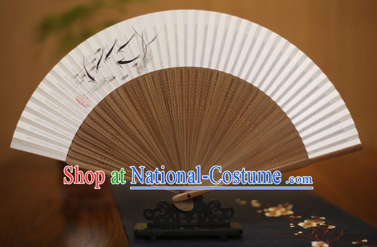 Traditional Chinese Crafts Printing Fish Folding Fan Paper Fans for Men