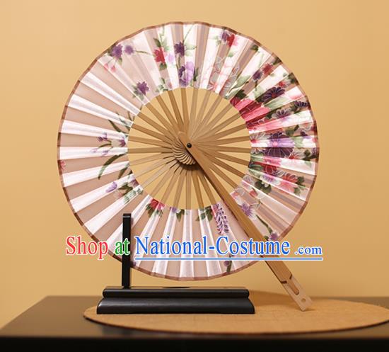 Traditional Chinese Crafts Printing Peony Light Pink Silk Folding Fan, China Beijing Opera Round Fans for Women