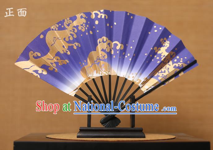 Traditional Chinese Crafts Printing Purple Paper Folding Fan Sensu Fans for Women