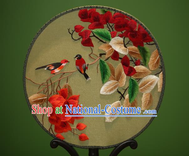 Traditional Chinese Crafts Embroidered Flowers Birds Round Fan, China Palace Fans Princess Silk Circular Fans for Women